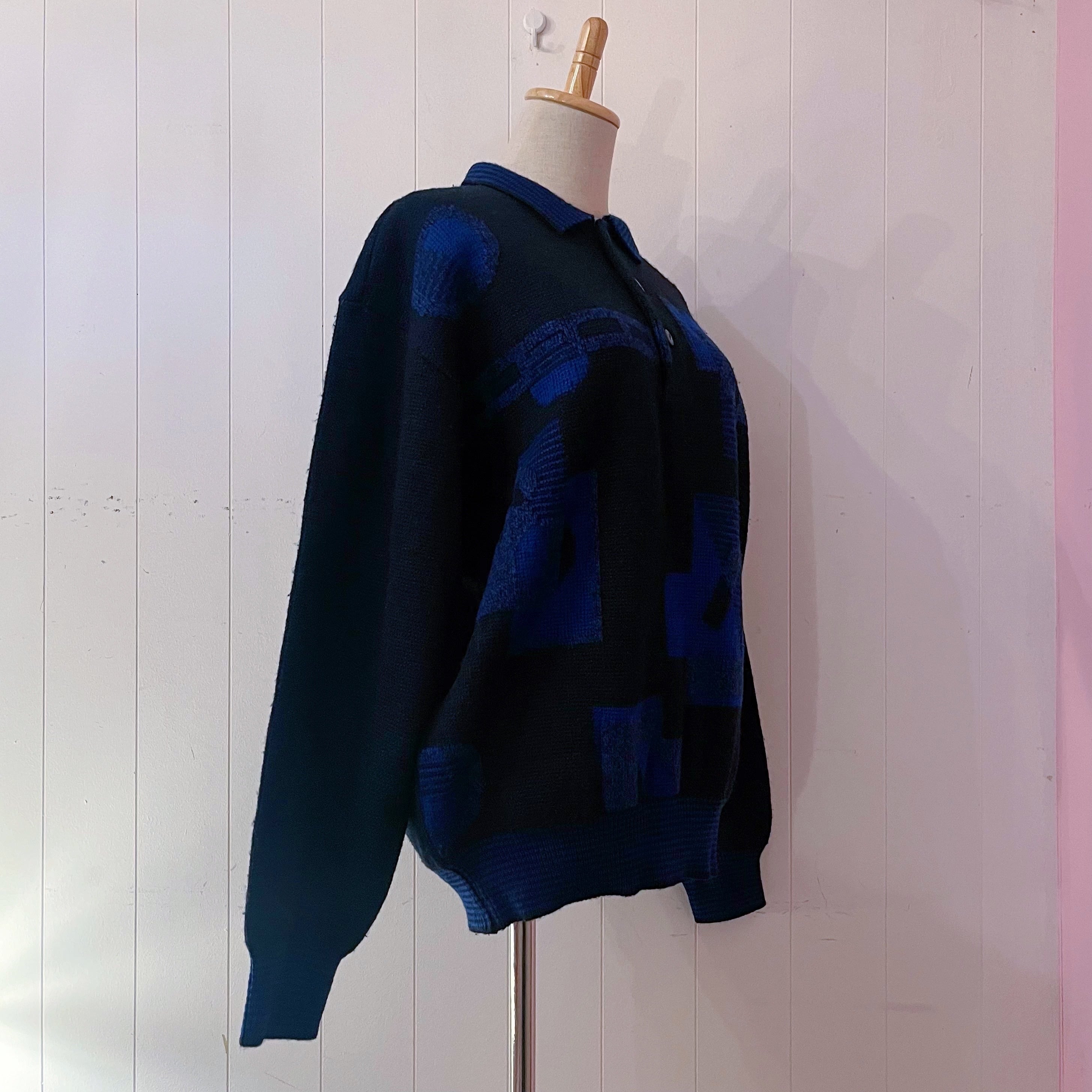 90s blue geometric knit sweater