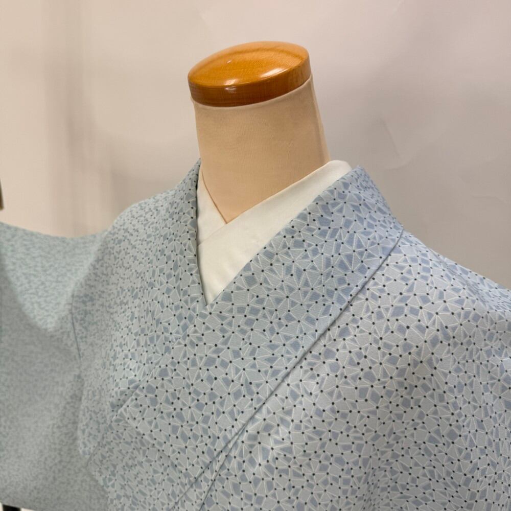 小紋 単衣 洗える着物 裄63.7cm 身丈157cm 花柄 お洒落着 普段着 ポリエステル グレー 美品 M サイズ 6587