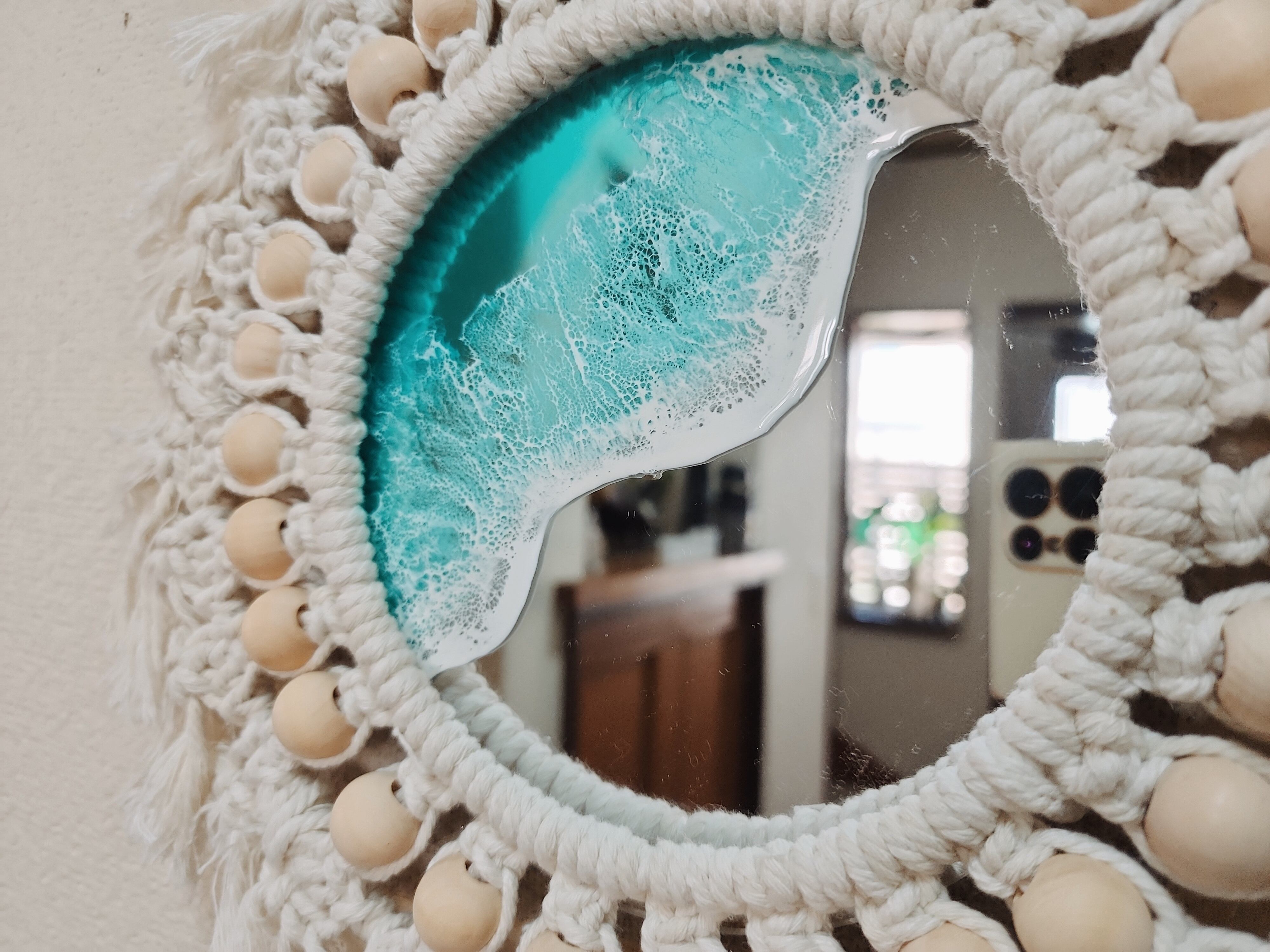 420.オーシャンレジンアート マクラメミラー | Leaf Edgez