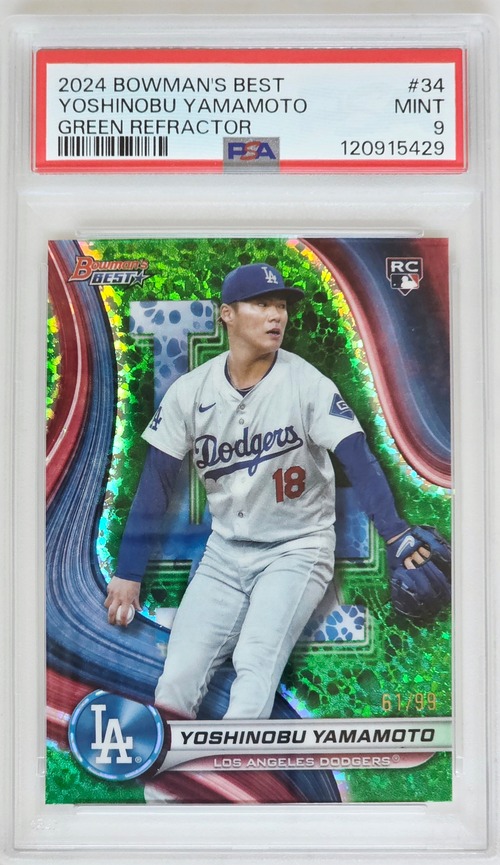 2024 Bowman’s Best Yoshinobu Yamamoto Green Refractor RC /99 – PSA 9 Mint