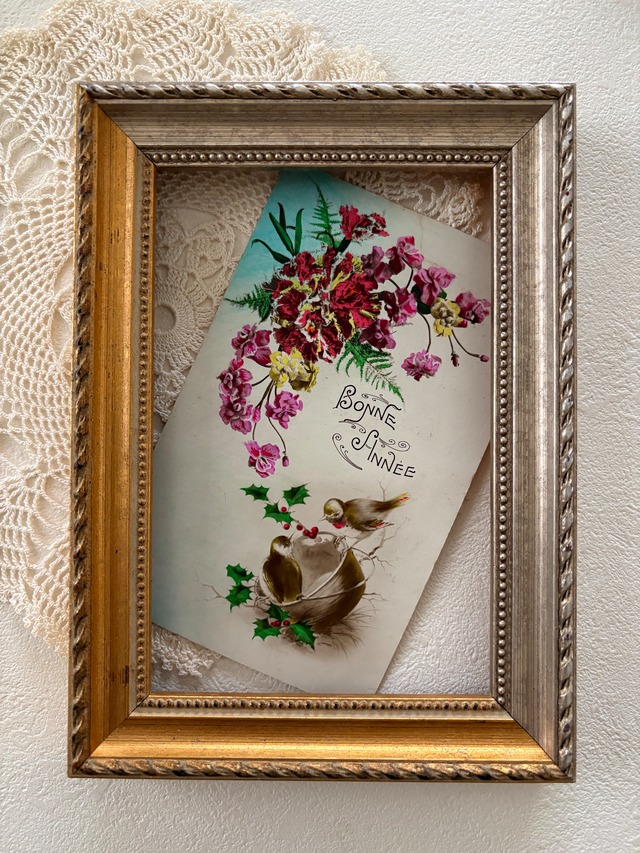 アンティークポストカード Heureuses Paques イースター 農村 羊 風景 フランス 額装 インテリア コレクション BE