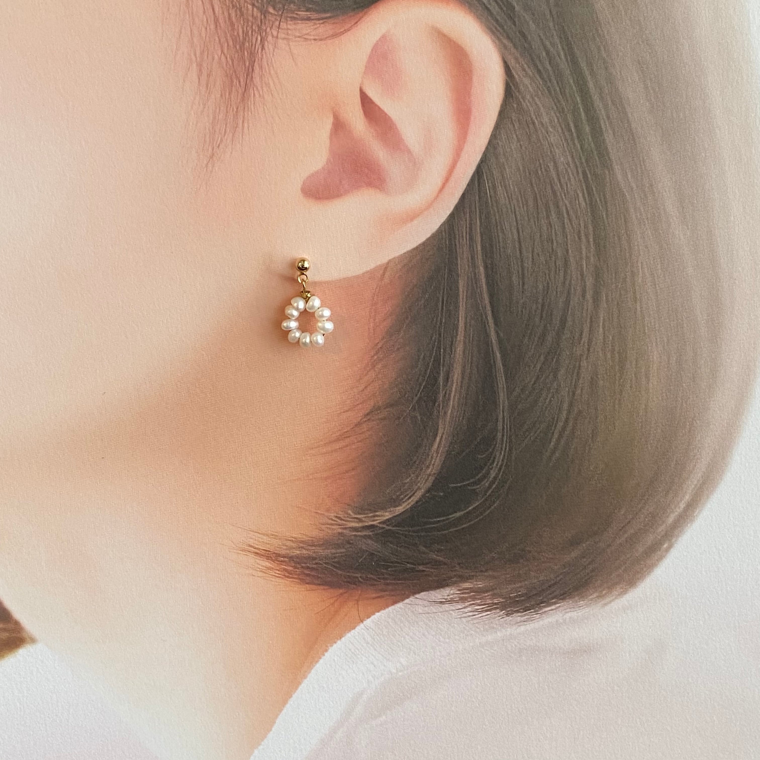 My spice》つぶつぶパールリングピアス・イヤリング(ホワイトパール