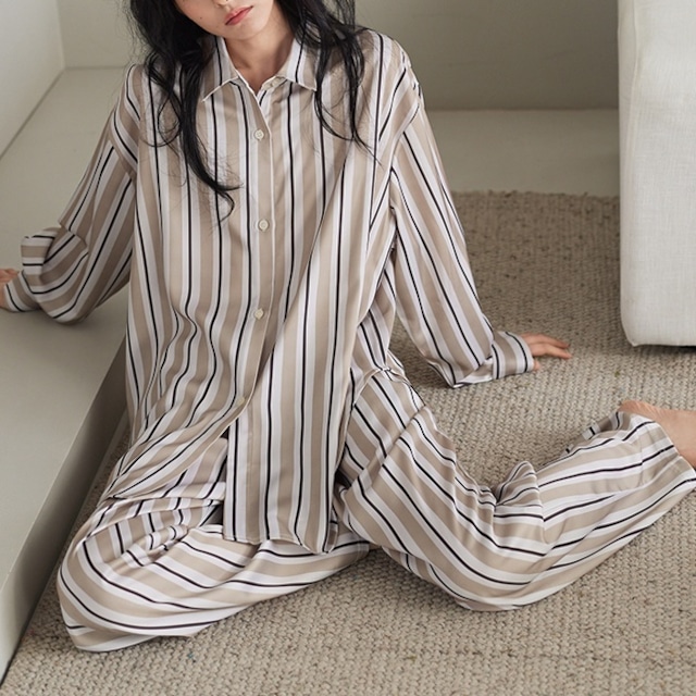 【M-XL】stripe pattern cardigan style pajamas p1169