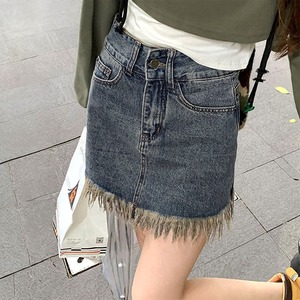 デニム ミニスカート レディース 春夏秋 韓国 デニムスカート おしゃれ 大人 かわいい フリンジ ハイウエスト カジュアル ヴィンテージ ストリートファッション Aライン 大人可愛い 大人女子