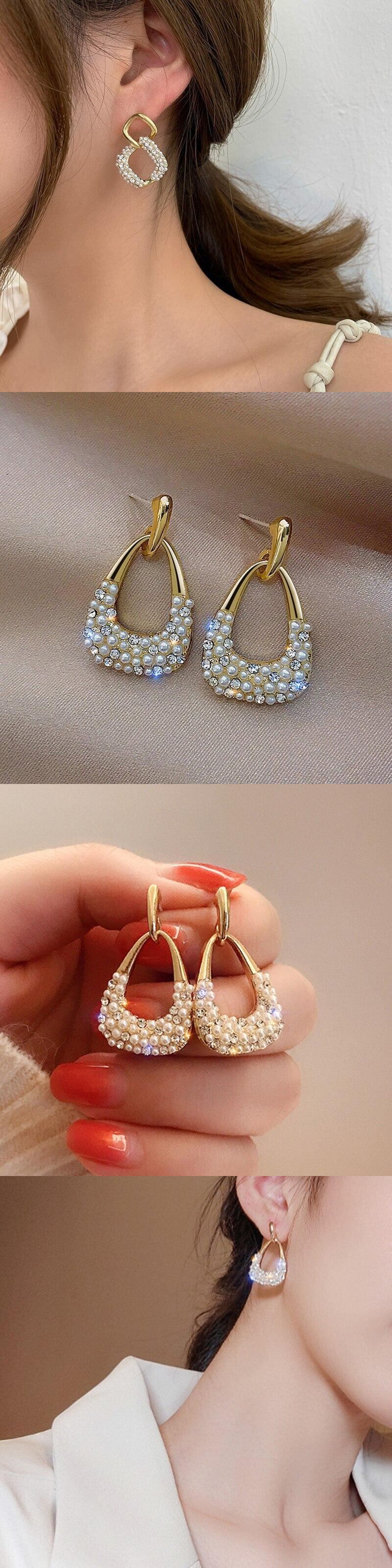 1234】ハート型 パールと赤いドロップビーズのピアス 1234