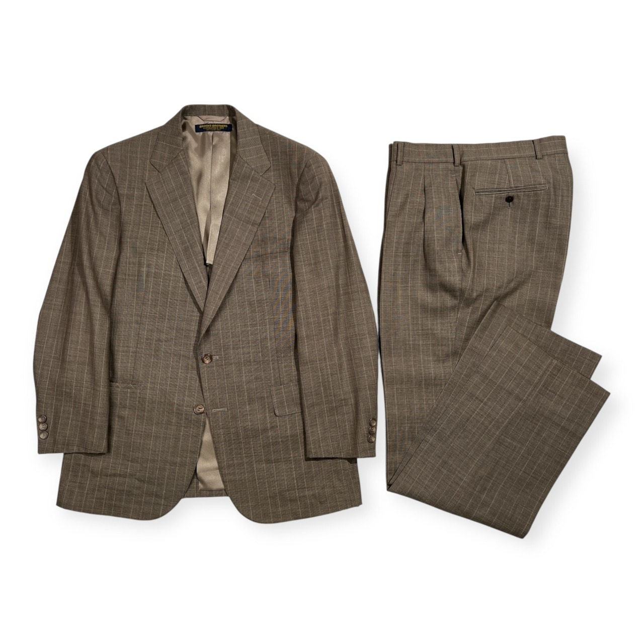 Brooks Brothers ブルックスブラザーズ ストライプ セットアップ 2B スーツ A5 /グレージュ系/上下セット/メンズ