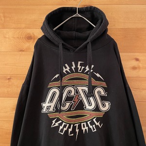 【AC/DC】HIGH VOLTAGE バンド 音楽 ロゴ プリント パーカー スウェット プルオーバー フーディー X-LARGE ビッグサイズ US古着