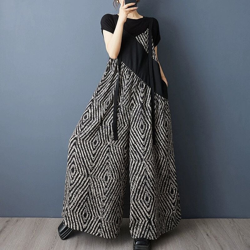GEO PATTERN A-LINE WIDE LEG STRAP JUMPSUIT 1color M-14200