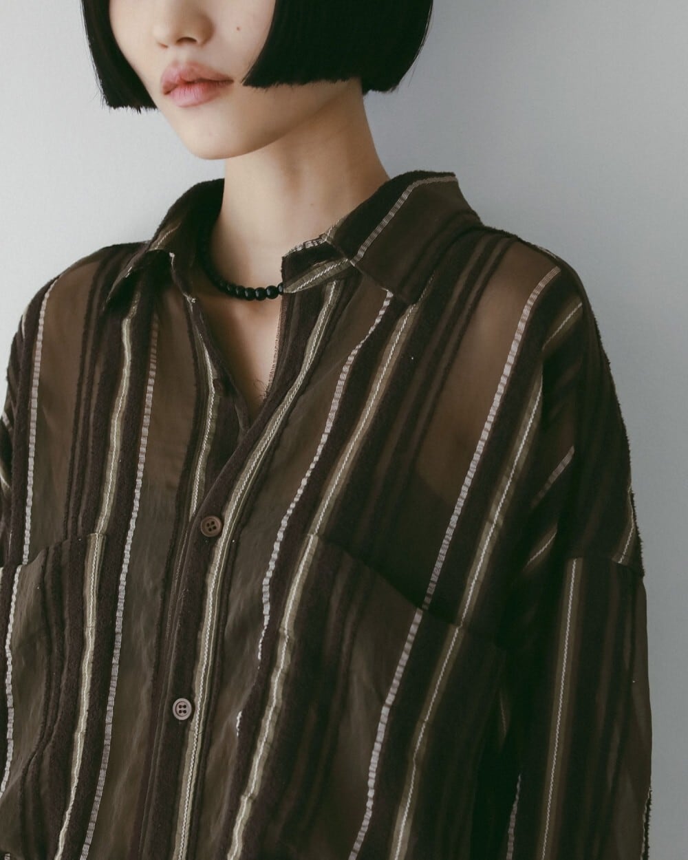 anuke Sheer Stripe Shirts ブラウン anuke(アンヌーク) Sheer Stripe Shirts | サウスオレンジ