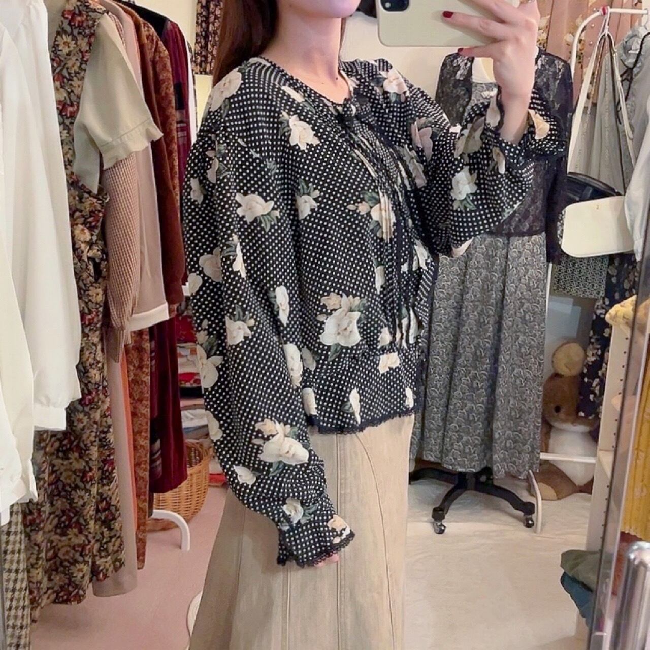 black dot flower peplum blouse