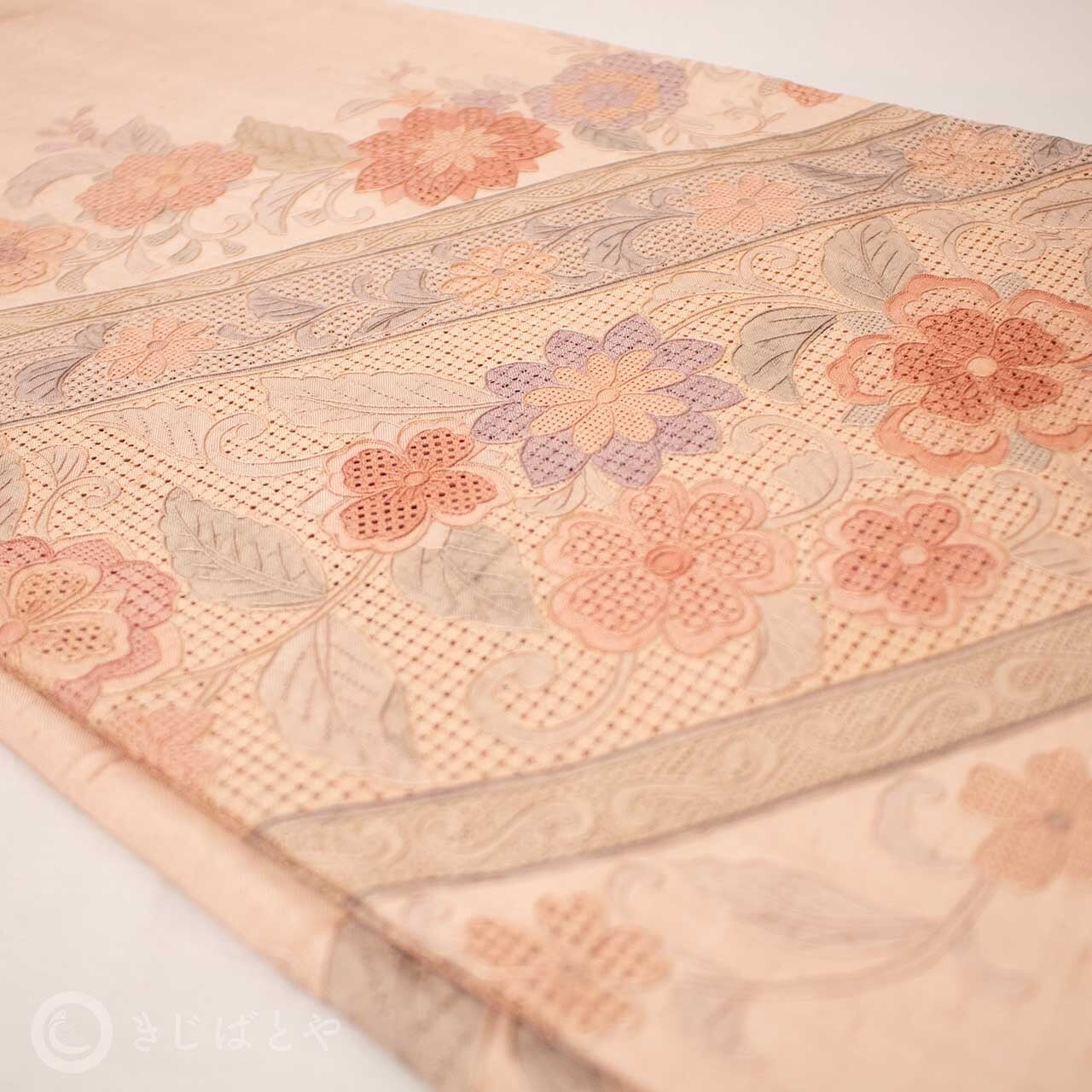 正絹紬 今様色に刺繍の付け下げ 単衣 | きじばとや