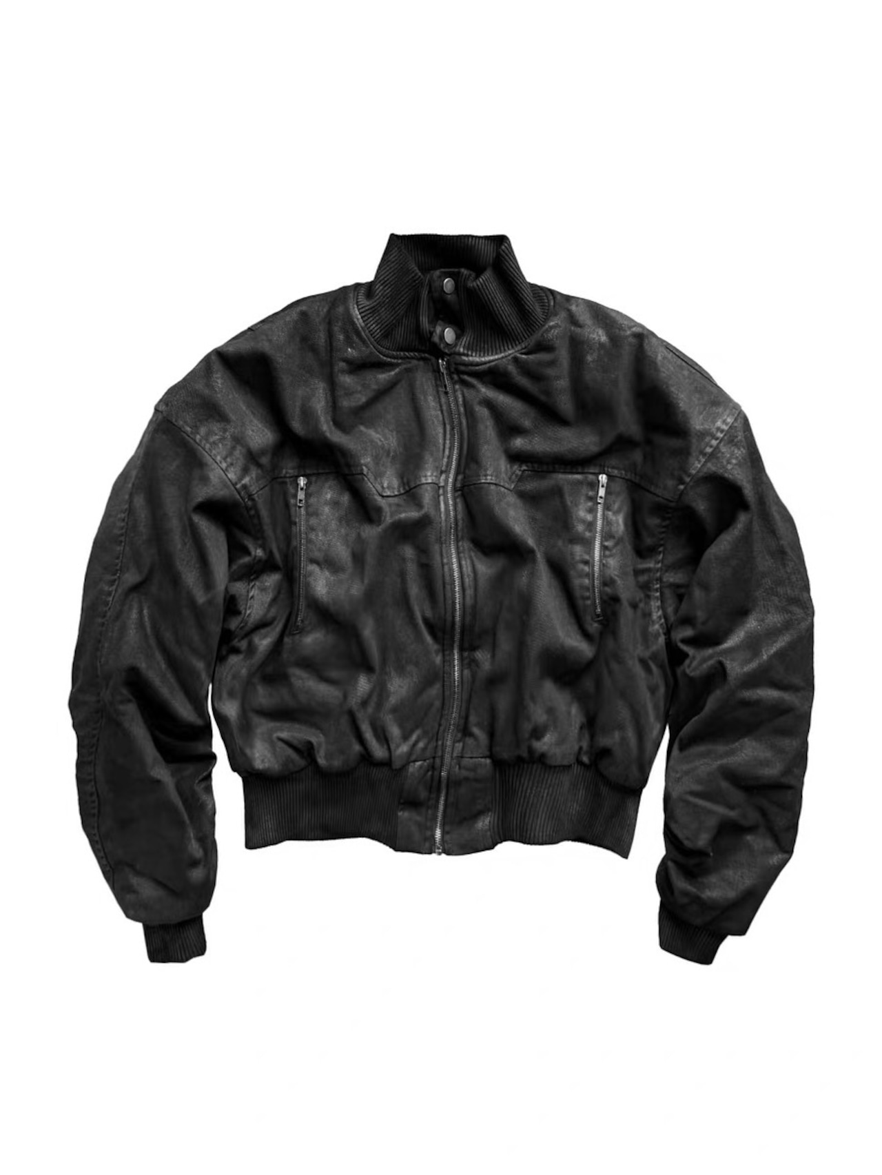 【CinderVein】Wax Coated Distressed Bomber Jacket