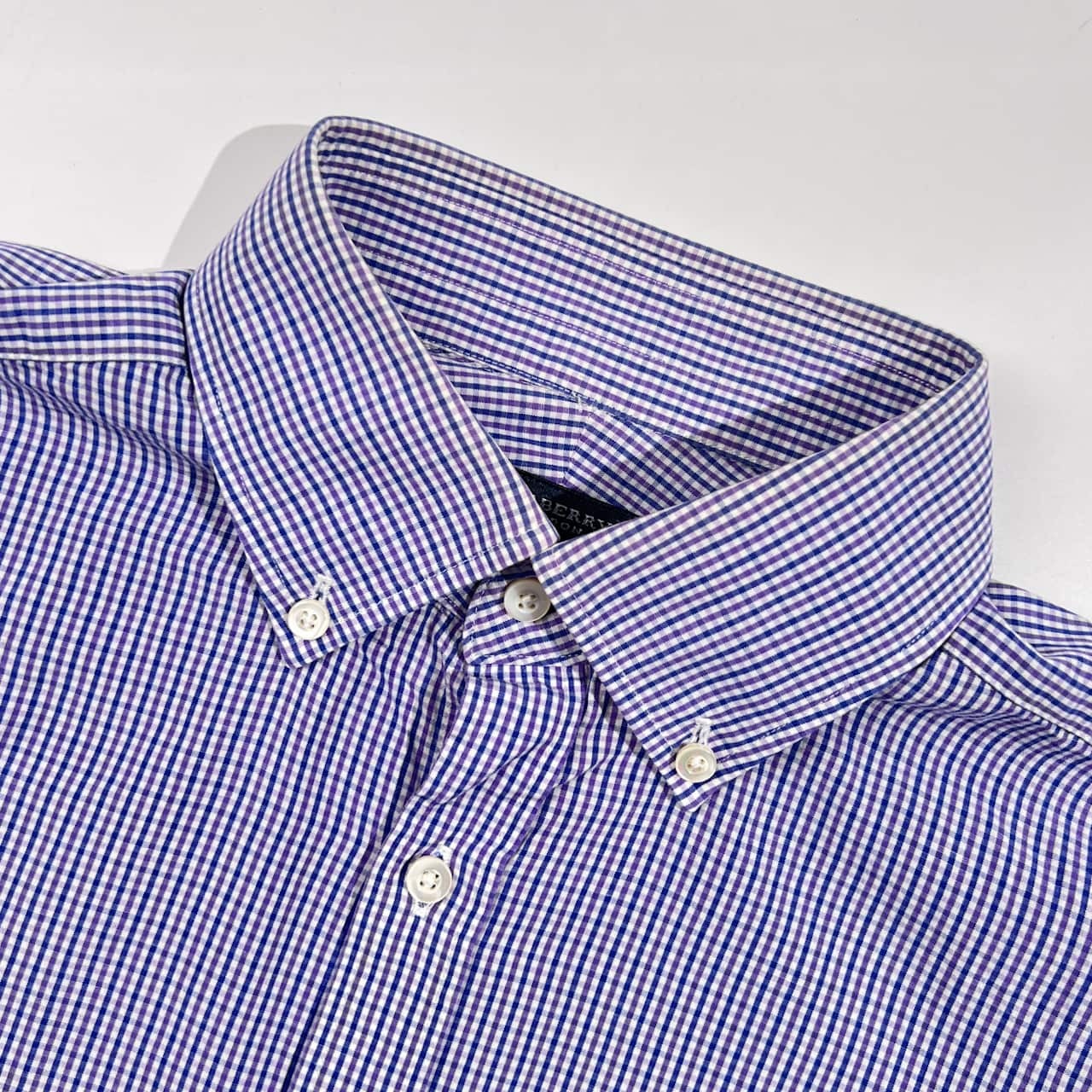 BURBERRY LONDON バーバリー ロンドン チェック BD ボタンダウン 長袖シャツ M/パープル系 メンズ