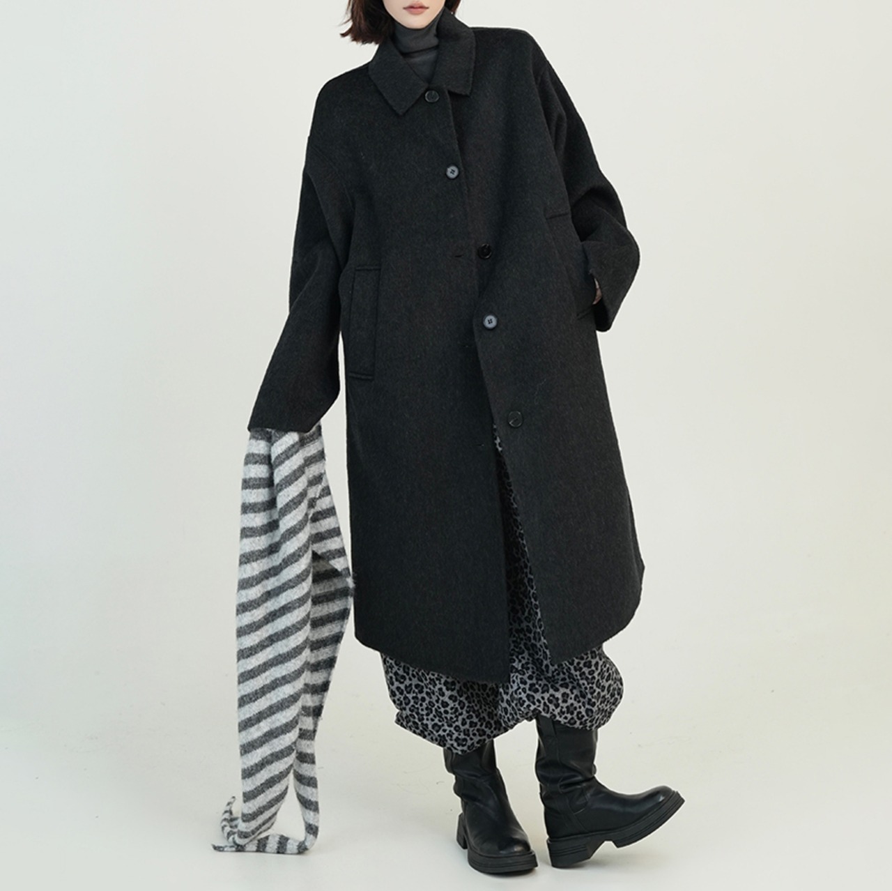 ボタンフロント オーバーシルエットコート H0024