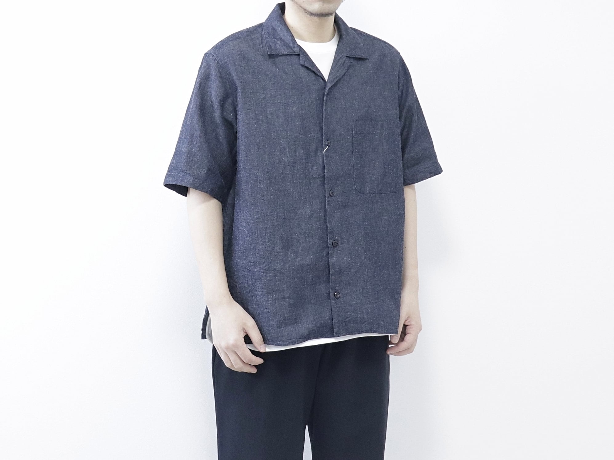 MANUAL ALPHABET / 6oz DENIM S/S OPEN COLLAR SHT  - NAVY　マニュアルアルファベット / 6オンス デニム オープンカラーシャツ 開襟シャツ 半袖シャツ - ネイビー