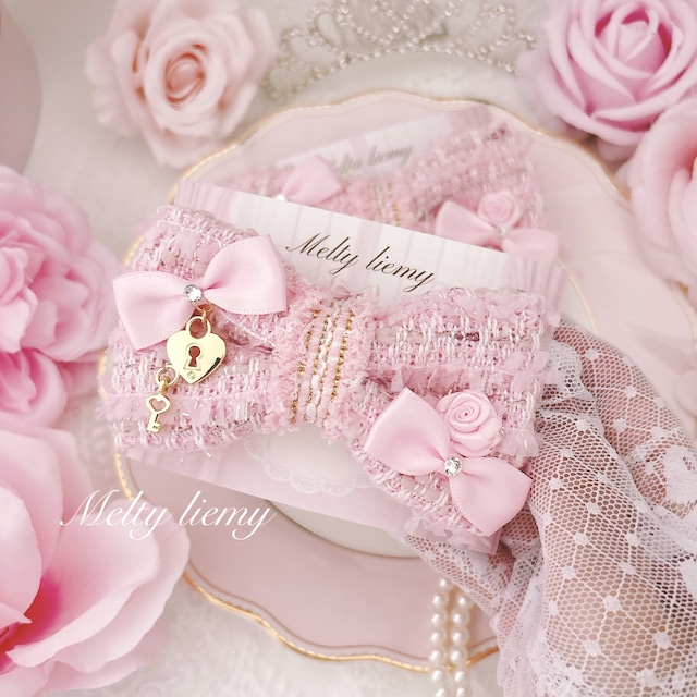 Melty pink rose tweed ribbon♡(Hairclip 1点単位)