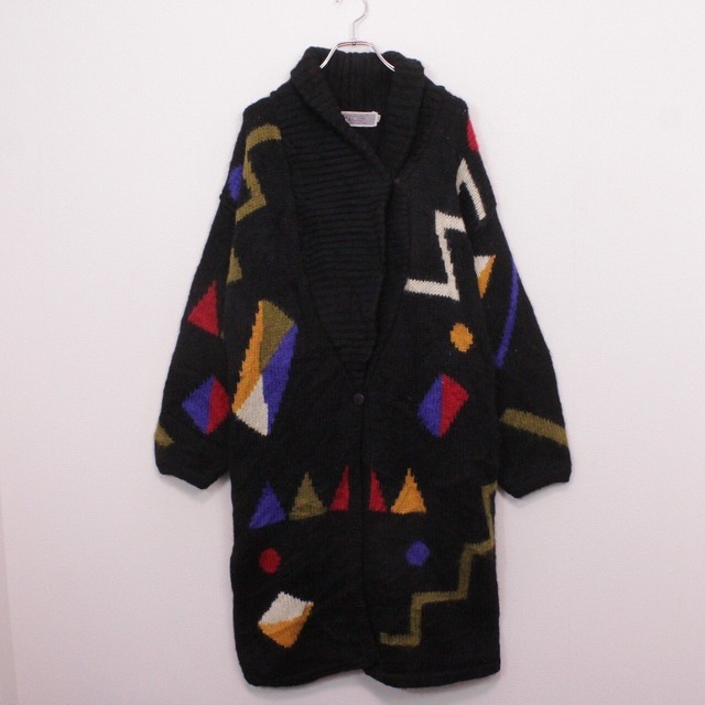 【Caka act2】Geometric Pattern Vintage Loose Knit Coat