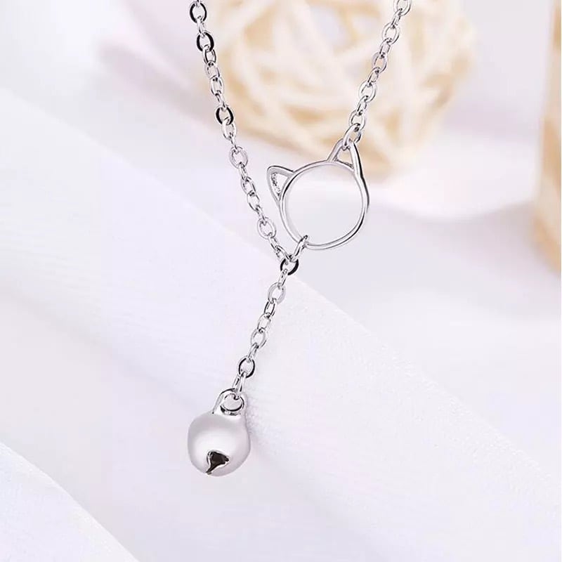 【送料無料】silver 猫と鈴モチーフチェーンネックレス