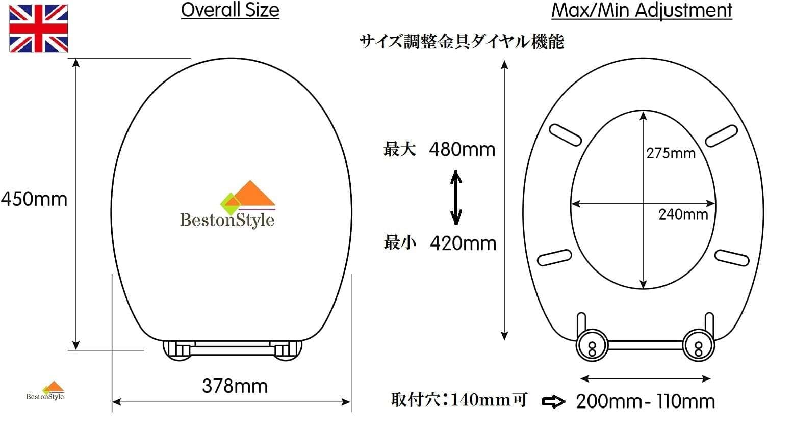 ヨーロピアンスタイル 高級木製便座 基本標準サイズ/大型サイズ調整