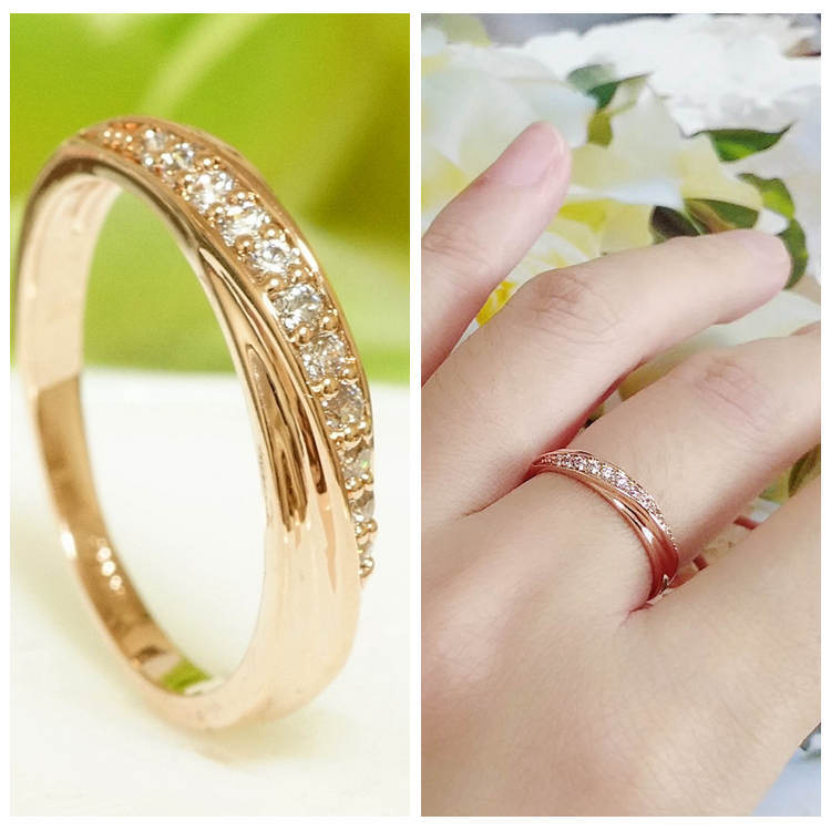 18K RGP ゴールド ダイヤ CZ ハーフエタニティ リング gu942e