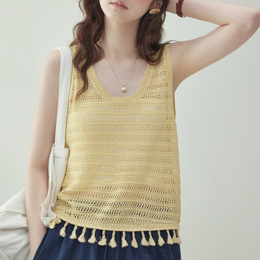 fringe design crochet knit vest