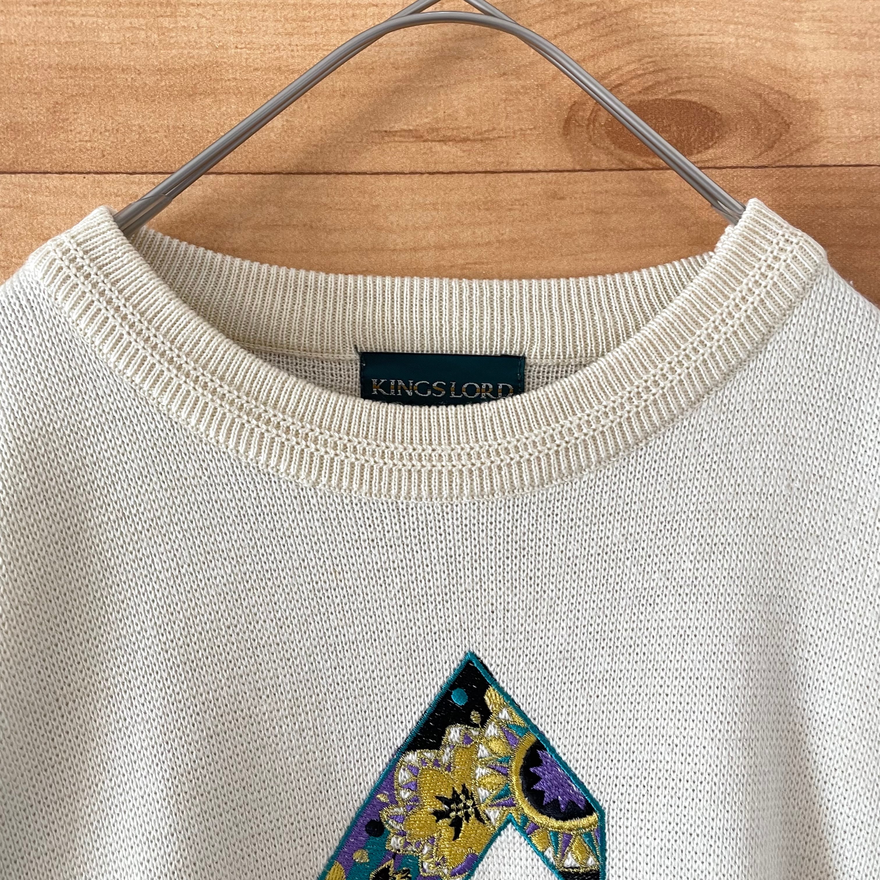 KINGSLORD】韓国製 デザインニット セーター 刺繍 EXCEL 個性的 古着 ...