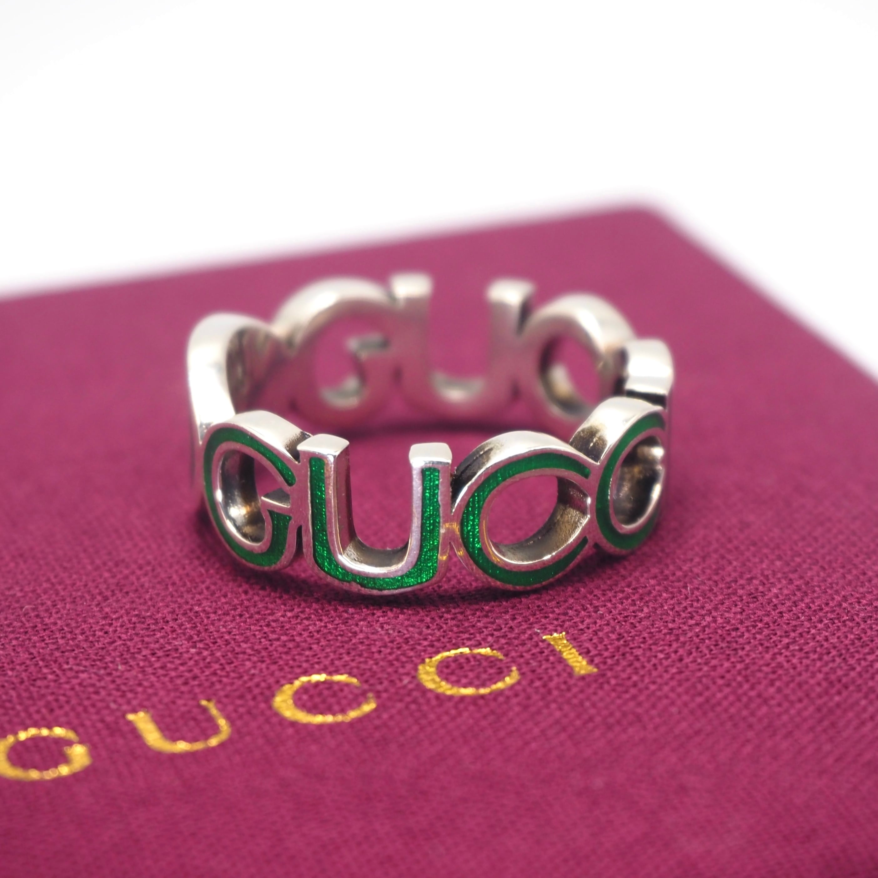 GUCCI 約18号 インターロッキングG ロゴ リング シルバー925 エナメル グッチ 付属品付き
