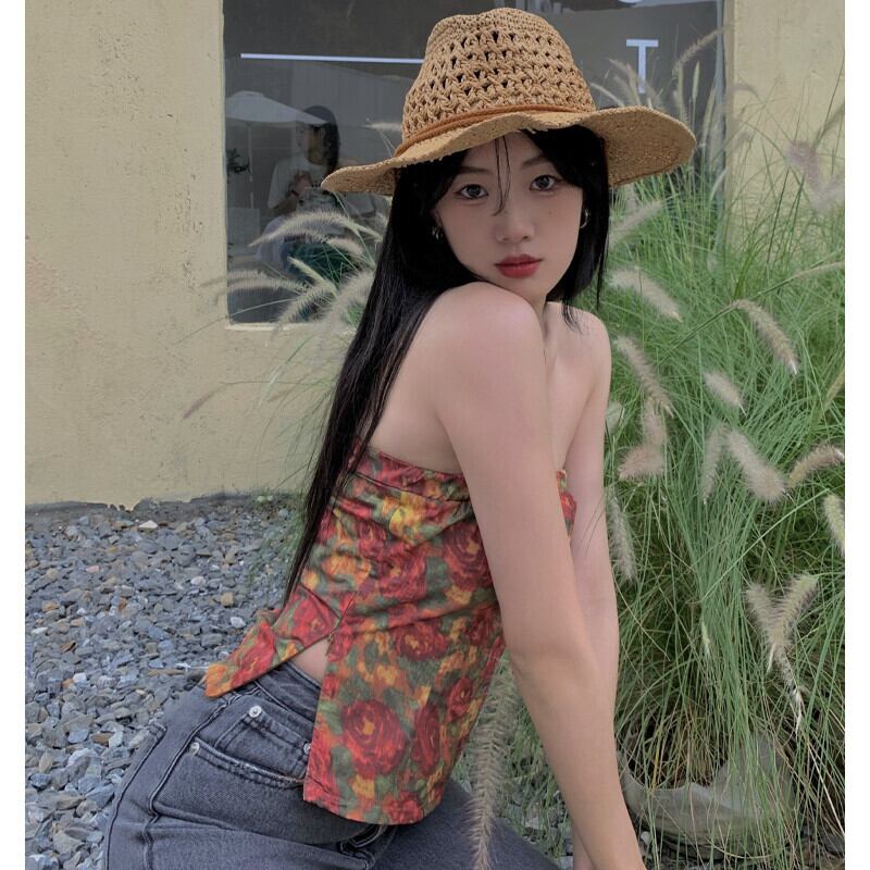 スリットトップス ショートサマースタンダードスリム レトロ 夏物 ガールズファッション92634001379