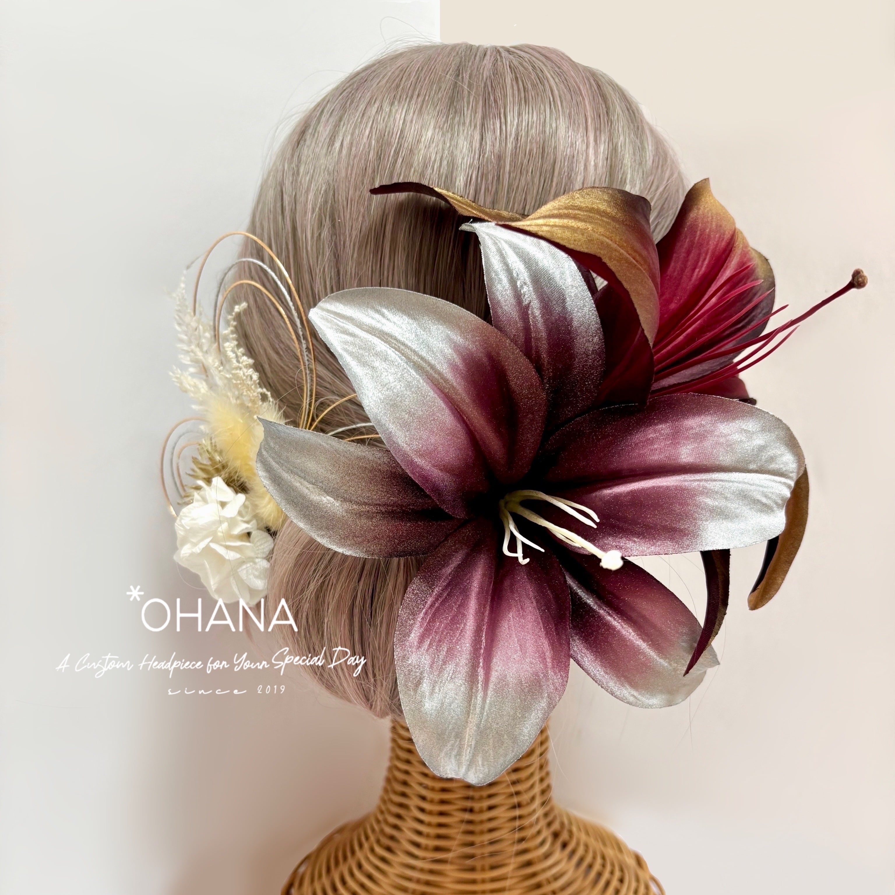 オリジナルカラー 百合の髪飾り 1本 16cm〜18cm前後 ゆり リリー 成人