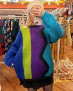 L/S モヘア混毛　プルオーバー　ニット　セーター　カラーブロック