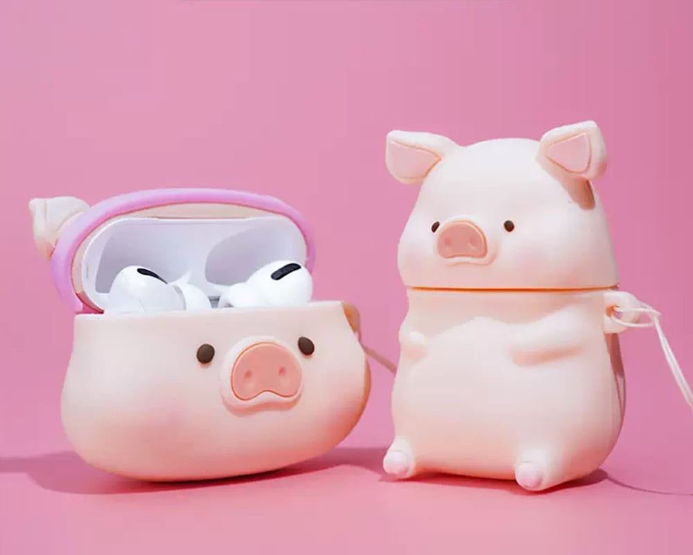 可愛い子ブタモチーフ Airpodsケース ストラップ付き Bluetoothイヤホン かわいい キュート アニマル ピンク ユニーク Lamitte Deco トレンド 韓国ファッション ショップ Base店