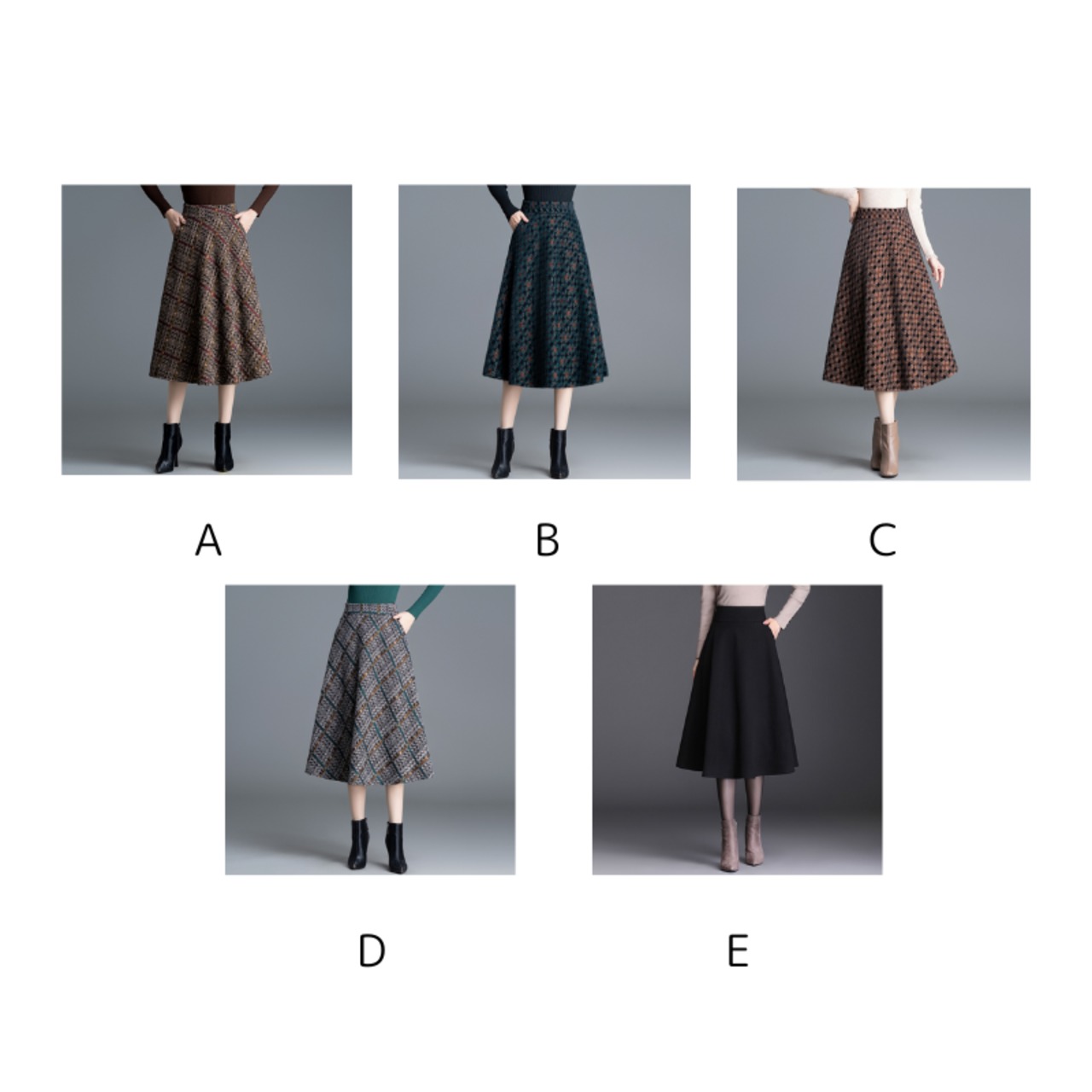 ハイウエストAラインミドル丈スカート 5type W01019