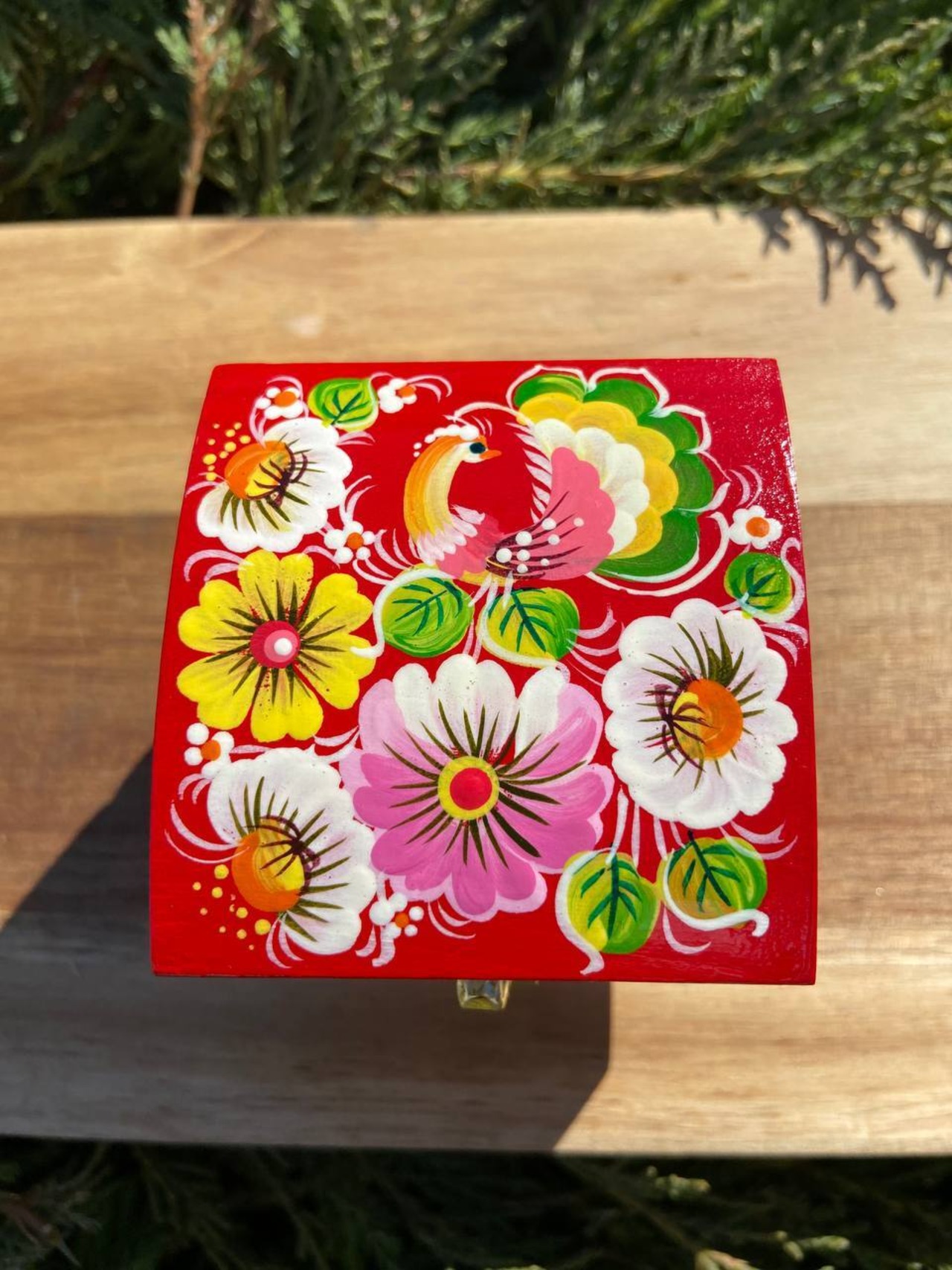 ペトリキフカ塗り　木製ジュエリーボックス（ホメンコ作）　小物入れ - 1