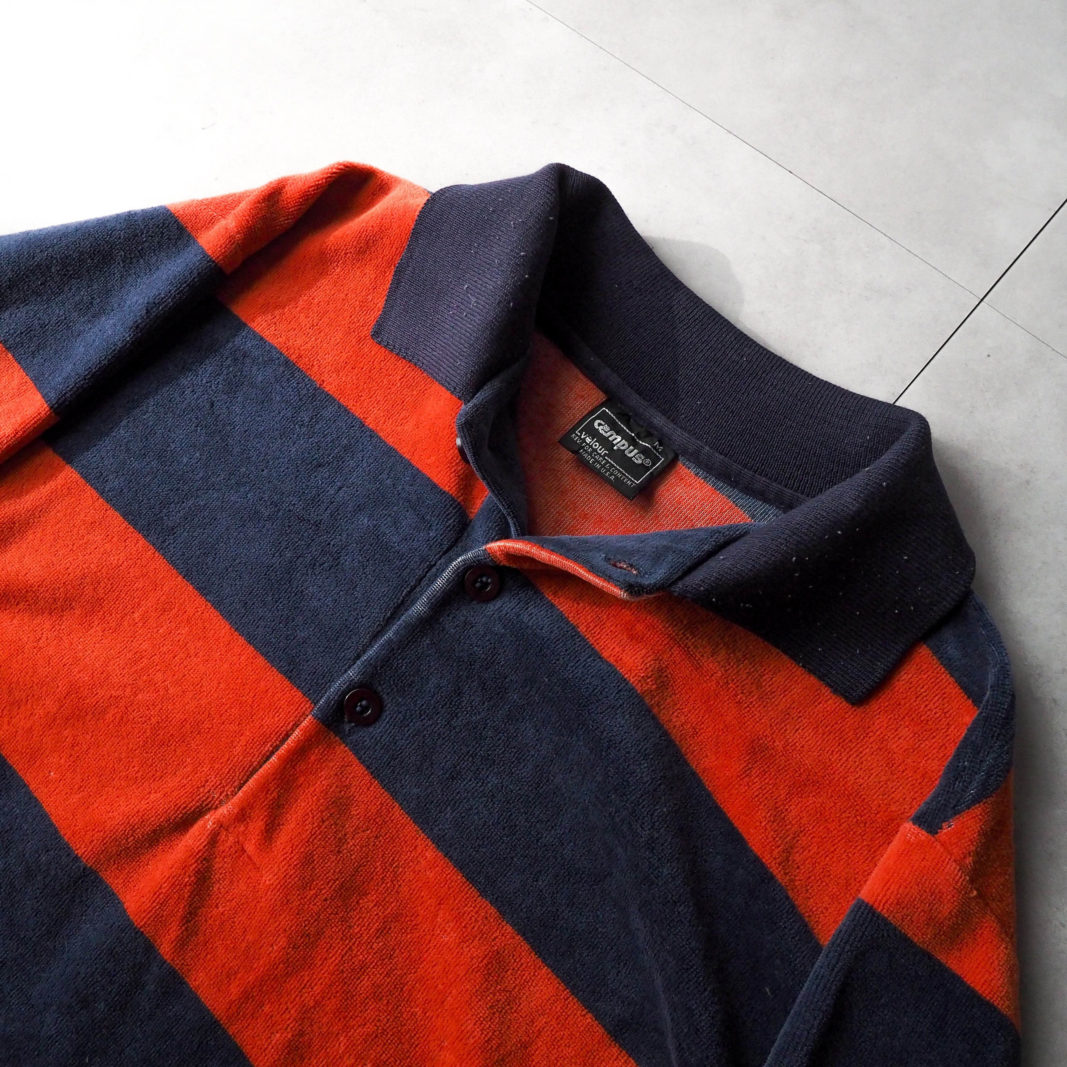 80s “CAMPUS” velour fabric border pullover shirt made iUSA 80年代