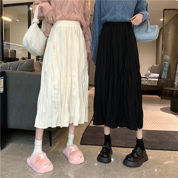 Aラインスカート ウィンターセーター スタイルハイウェストウェストプリーツ 冬物 1号婦人66715816805