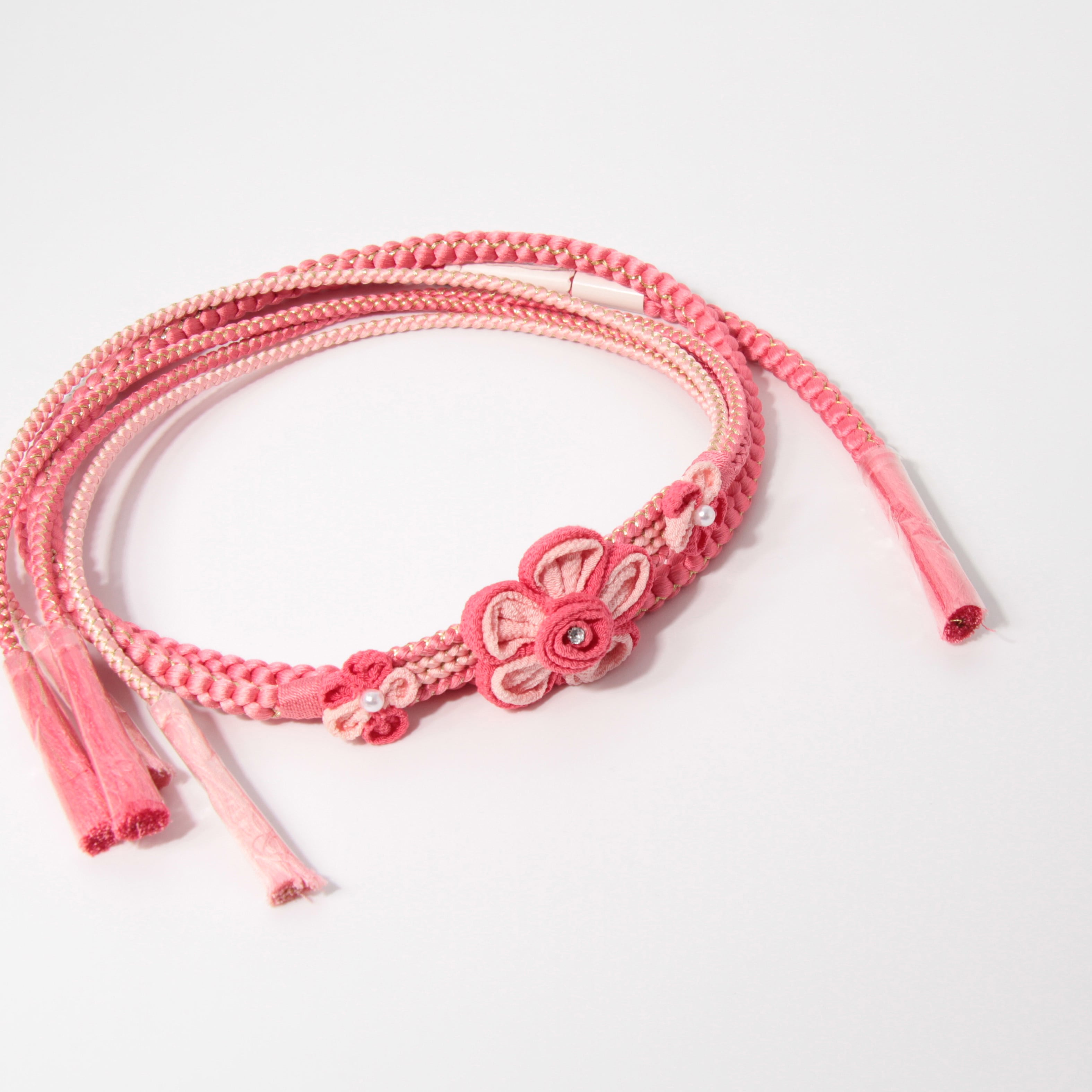 新品・未使用 帯締め【ピンク×花】帯飾り アクセサリー 成人式 振袖 帯