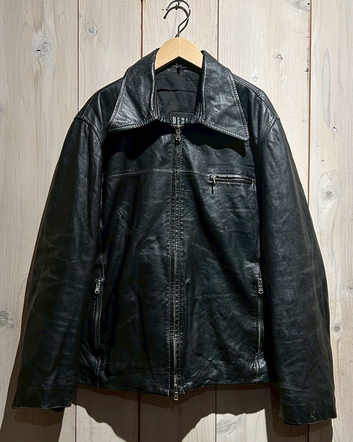 a.k.a.C.a.k.a vintage】90's Euro Vintage Zip Up Leather Jacket