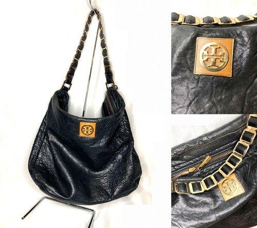 美品　定価62800円　TORY BURCH　トリーバーチ　ゴートレザー　ブラック　ショルダーバッグ　セレブ愛用　正規　黒　ミラー付き　山羊革