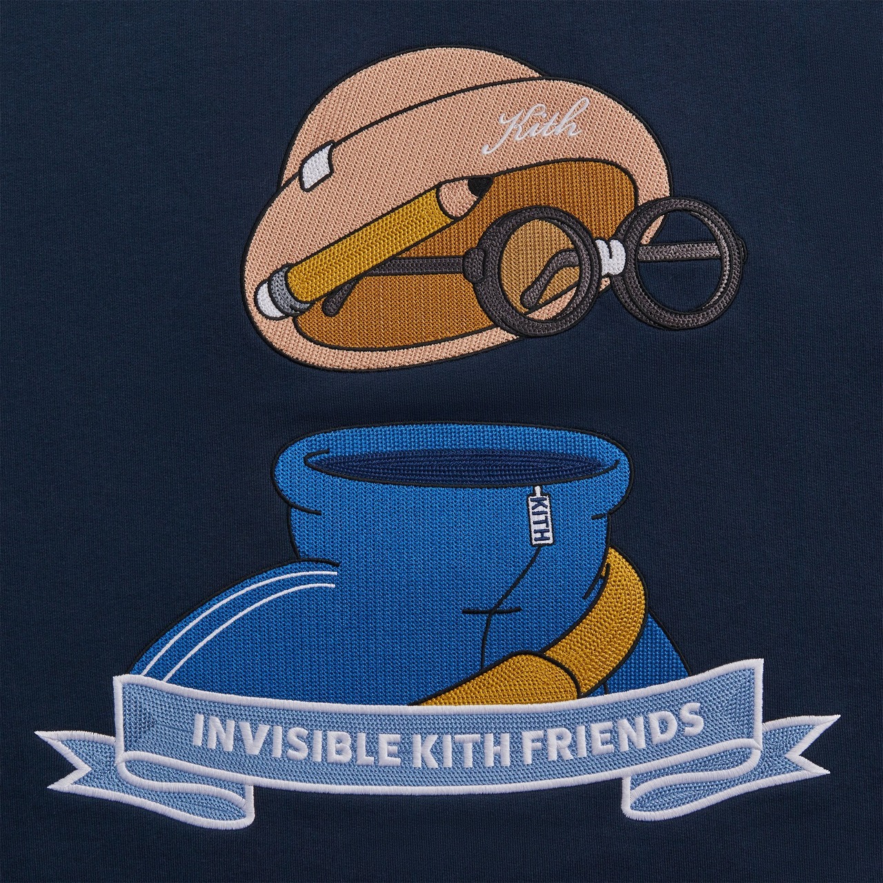 KITH x Invisible Friends Large. Crewneck Sweater, Navy Blue