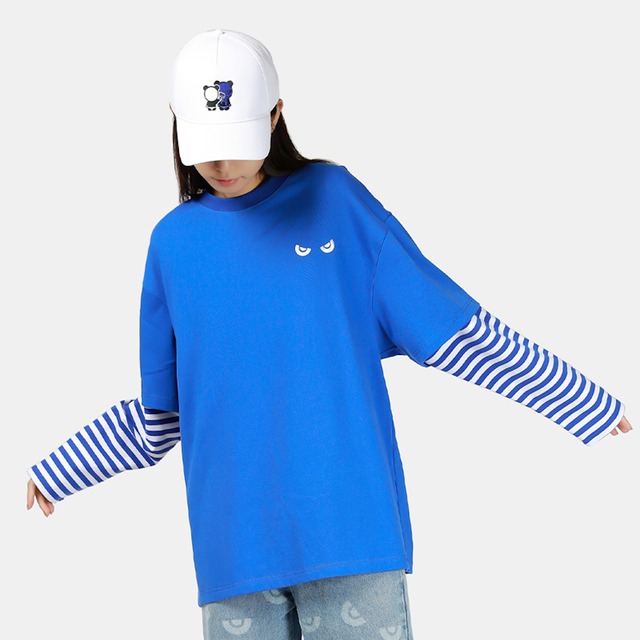 SALE 送料無料【HIPANDA ハイパンダ】レディース レイヤード ビッグサイズ ロンT / WOMEN'S LAYERED LONG SLEEVED T-SHIRT / BLUE