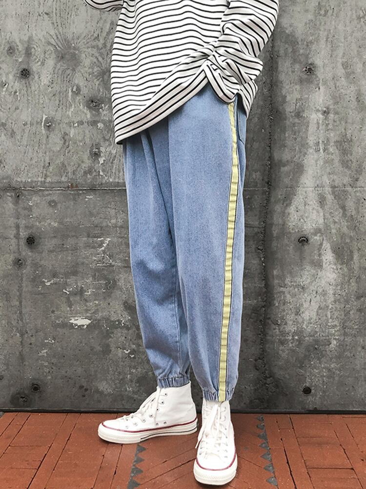 全2色 デニム パンツ ストレート カジュアル サイドライン