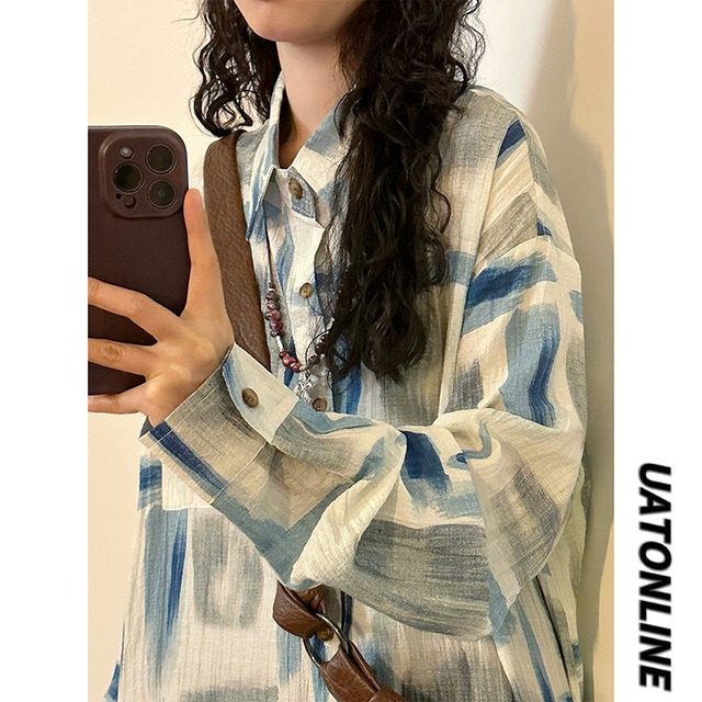 ✿秋新作！【UATONLINEシリーズ】★シャツ★ ネックレス付き 2color トップス 男女兼用 メンズ プリント 長袖シャツ
