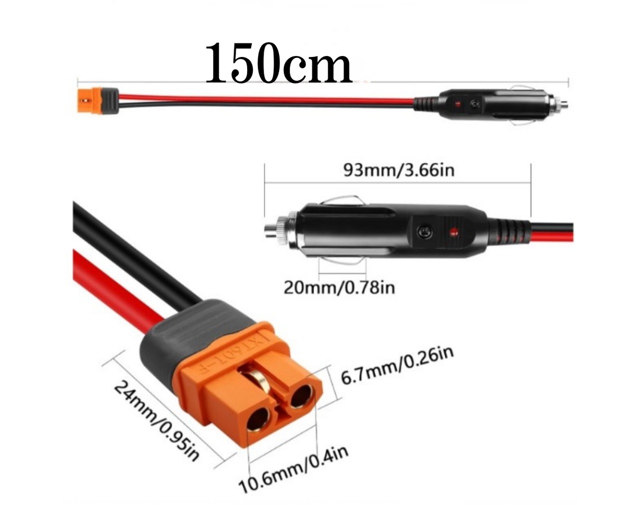 XT60i シガーソケット【1.5ｍ】充電ケーブル XT60でも使用可 12AWG EcoFlow エコフローポータブル電源に対応