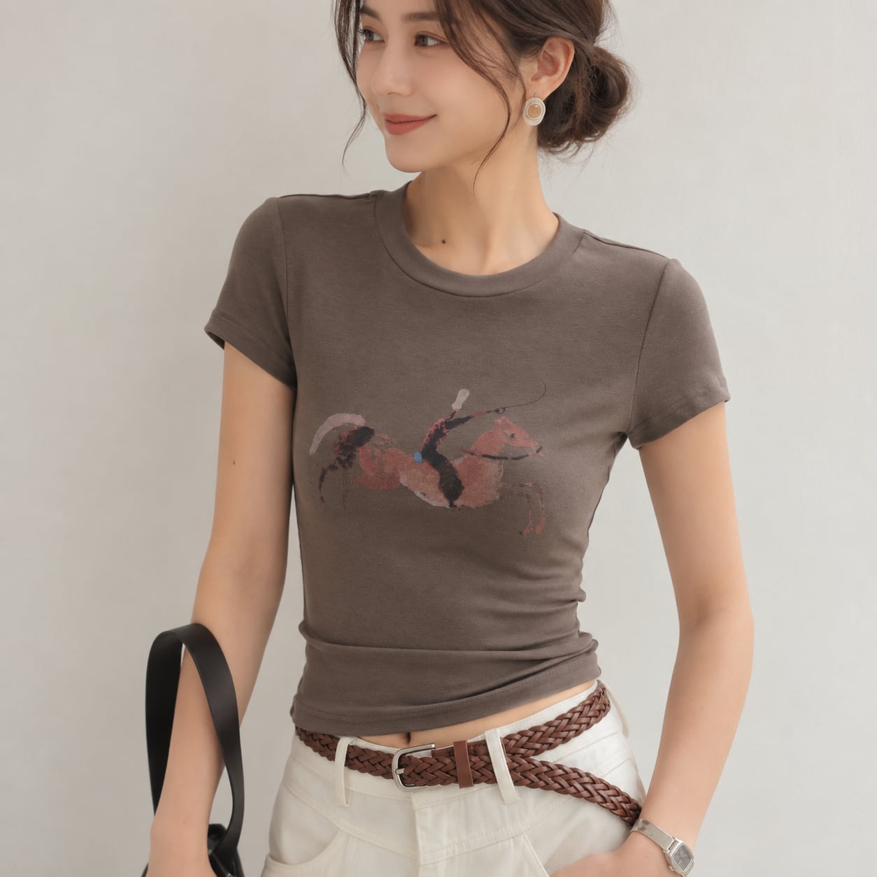 グラフィックプリント 半袖 クロップドTシャツ 1col H11291