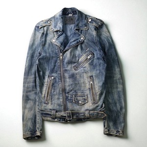 “DIESEL” super aging faded denim double riders jacket