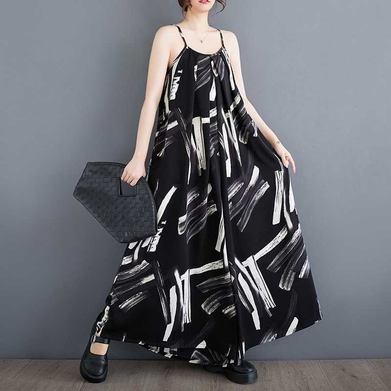 PRINT ADJUSTABLE STRAP WIDE LEG JUMPSUIT M-17226