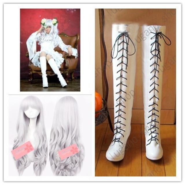 K1845c ローゼンメイデン 雪華綺晶(きらきしょう)風 衣装+ウイッグ+靴  cosplay　コスチューム ハロウィン　イベント