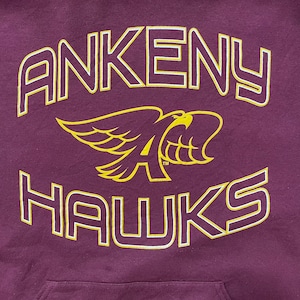 【JERZEES】アンケニー高校 Ankeny Hawks high school プリント スウェット パーカー フーディー XL ビッグサイズ ワインレッド US古着