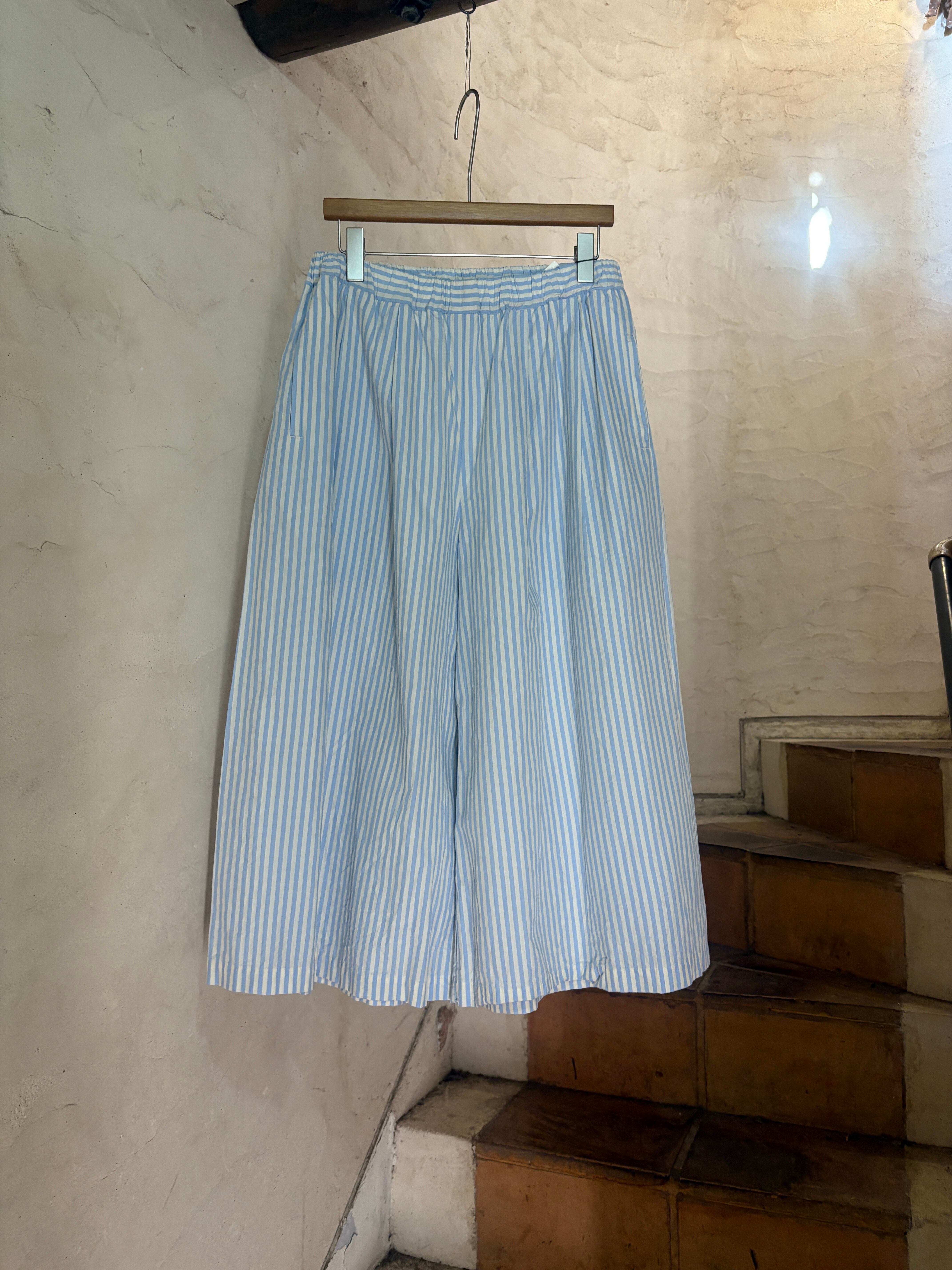 VERITECOEUR | WIDE CROPPED PANTS-sax×ecru stripe