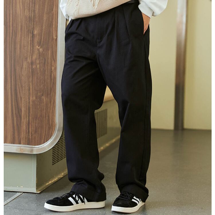 ★WIDE STRAIGHT DOUBLE PLEATED PANTS　　01144